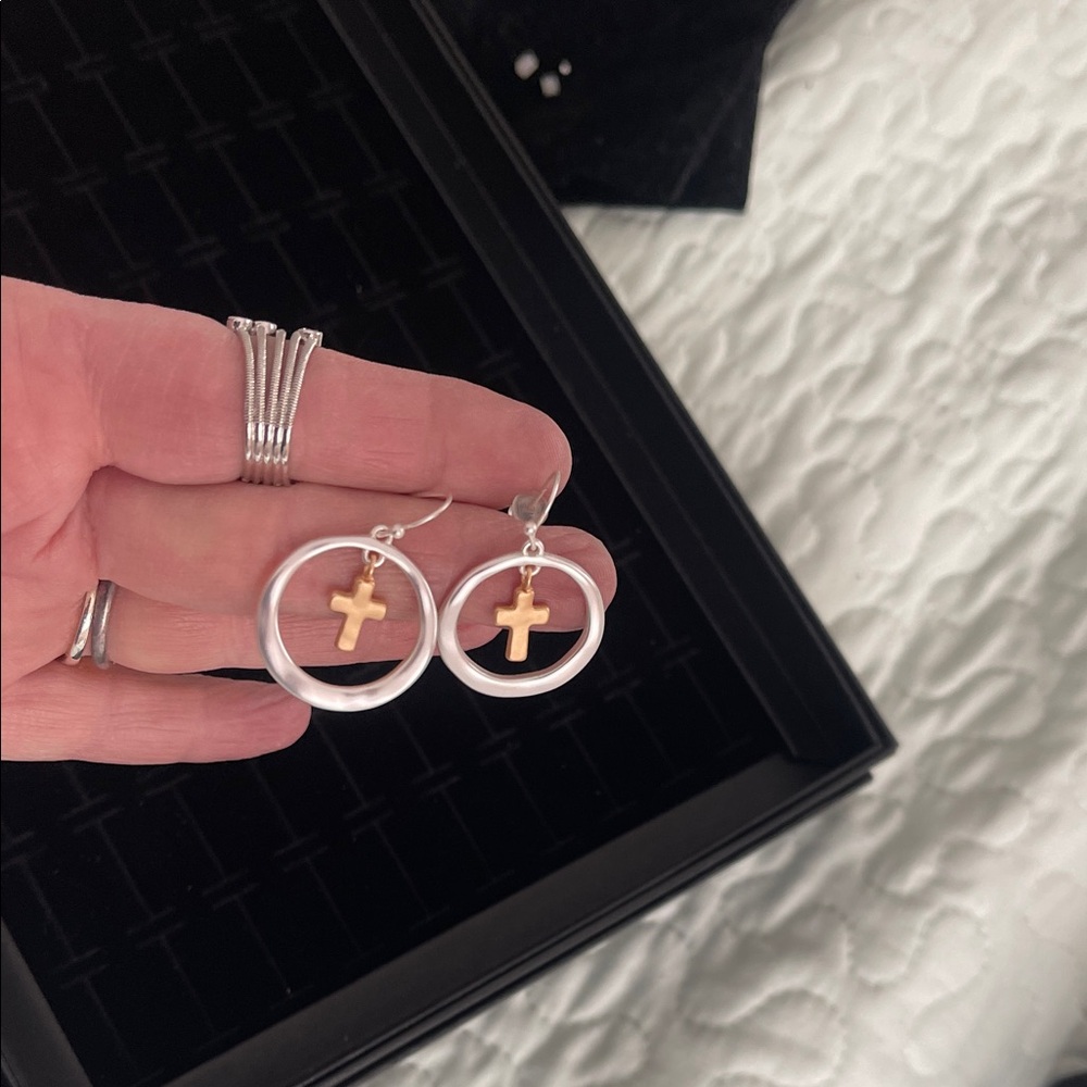 Elegant Gold and Silver Cross Earrings